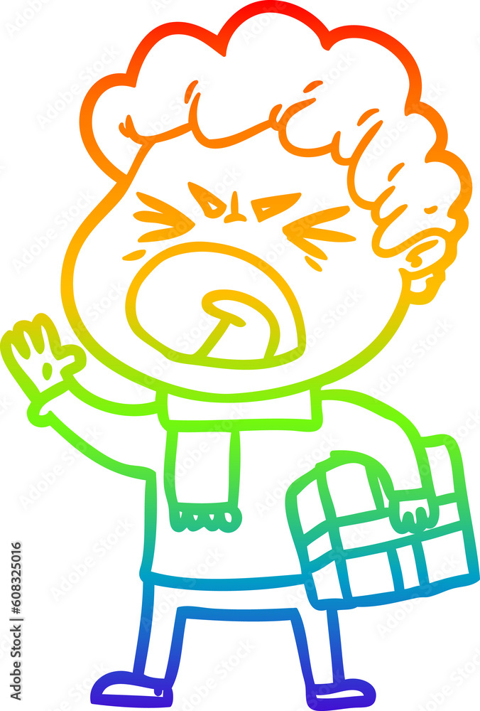 rainbow gradient line drawing of a cartoon furious man rainbow gradient line drawing of a cartoon furious man