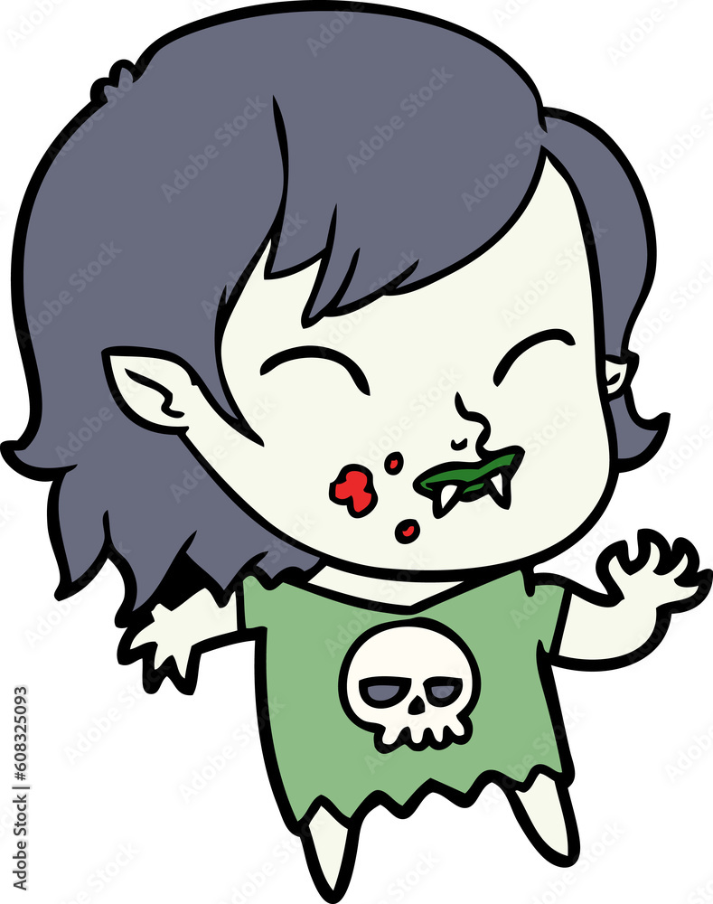 cartoon vampire girl with blood on cheek cartoon vampire girl with blood on cheek