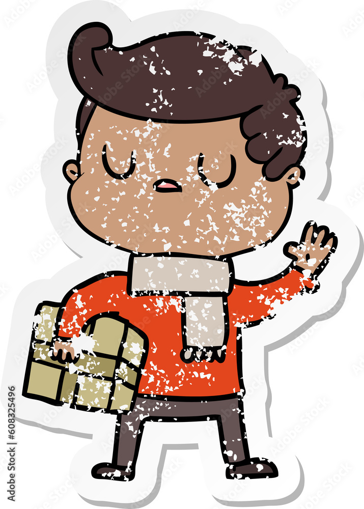 distressed sticker of a cartoon aloof man distressed sticker of a cartoon aloof man