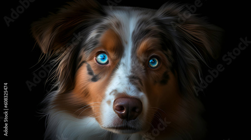 Border Collie Dog on Isolated black Background