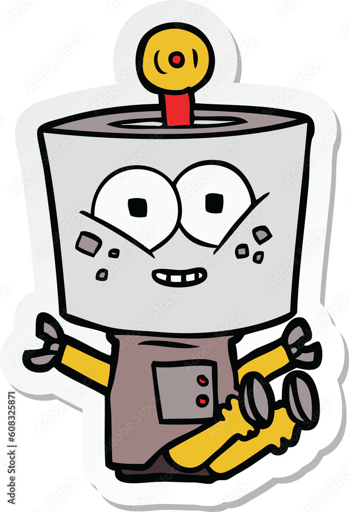 sticker of a happy cartoon robot sticker of a happy cartoon robot