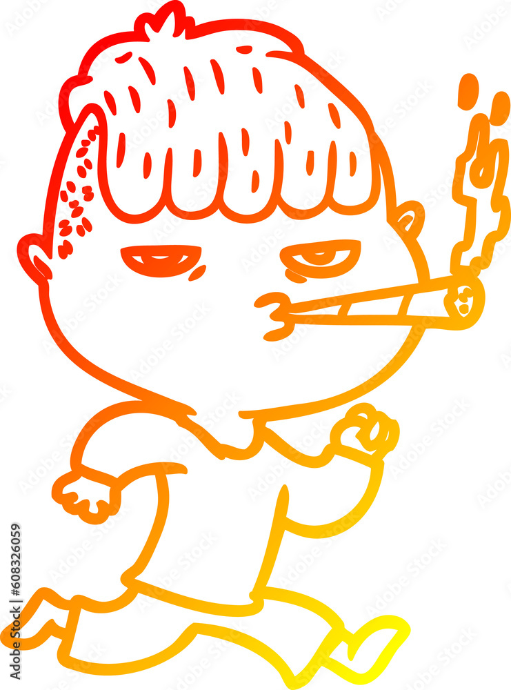 warm gradient line drawing of a cartoon man smoking whilst running warm gradient line drawing of a cartoon man smoking whilst running