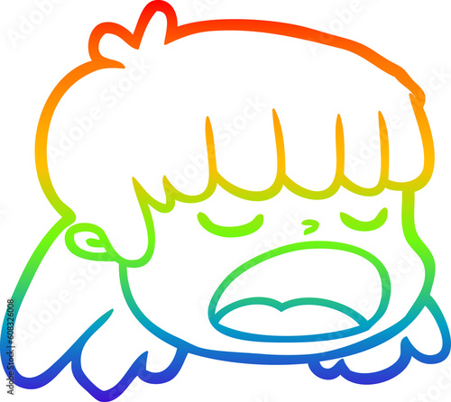 rainbow gradient line drawing of a cartoon female face