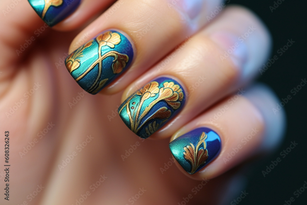 Schöne gepflegte Kunst Fingernägel mit toller Lackierung aus dem Kosmetik Nagelstudio, ai generativ Schöne gepflegte Kunst Fingernägel mit toller Lackierung aus dem Kosmetik Nagelstudio, ai generativ