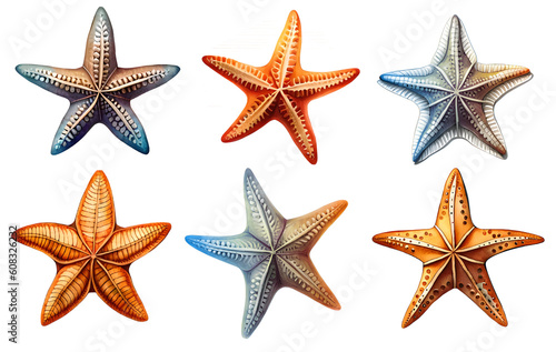 Watercolour set of starfish. Generative Ai