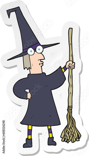 sticker of a cartoon witch with broom