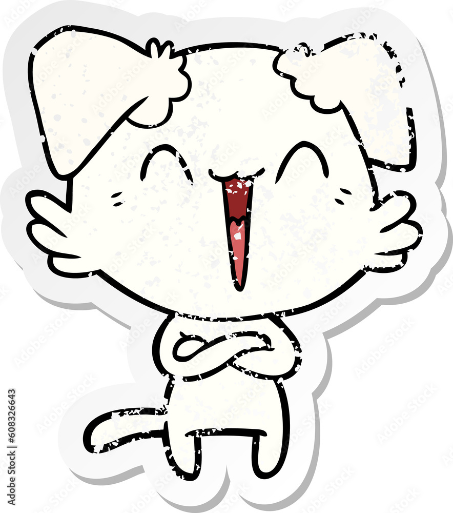 distressed sticker of a happy little dog cartoon distressed sticker of a happy little dog cartoon