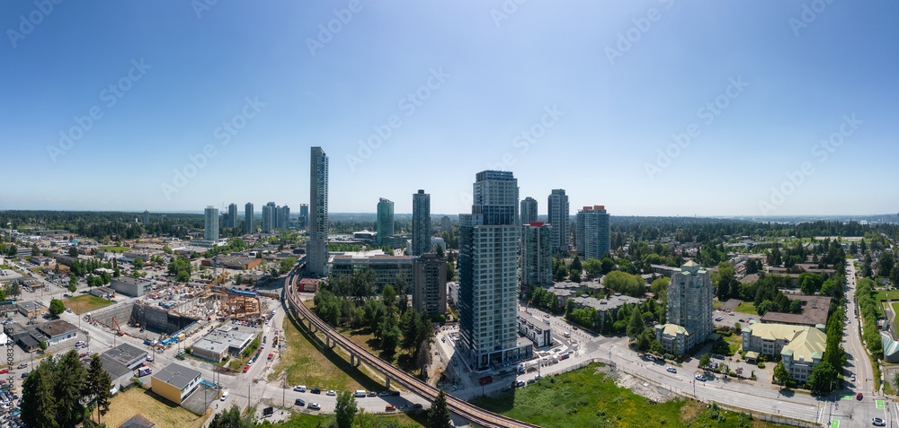 Fototapeta premium Residential Homes and Buildings near Surrey Central, Vancouver, BC, Canada