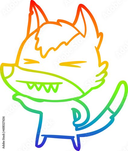 rainbow gradient line drawing of a angry wolf cartoon