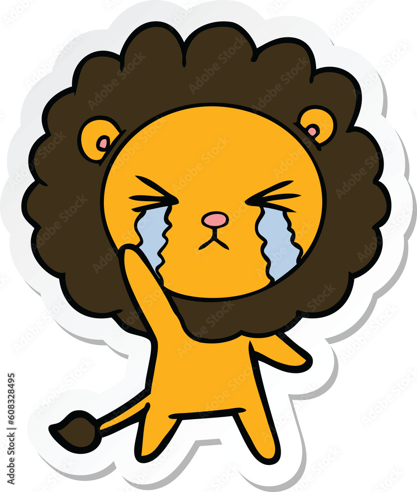 sticker of a cartoon crying lion sticker of a cartoon crying lion