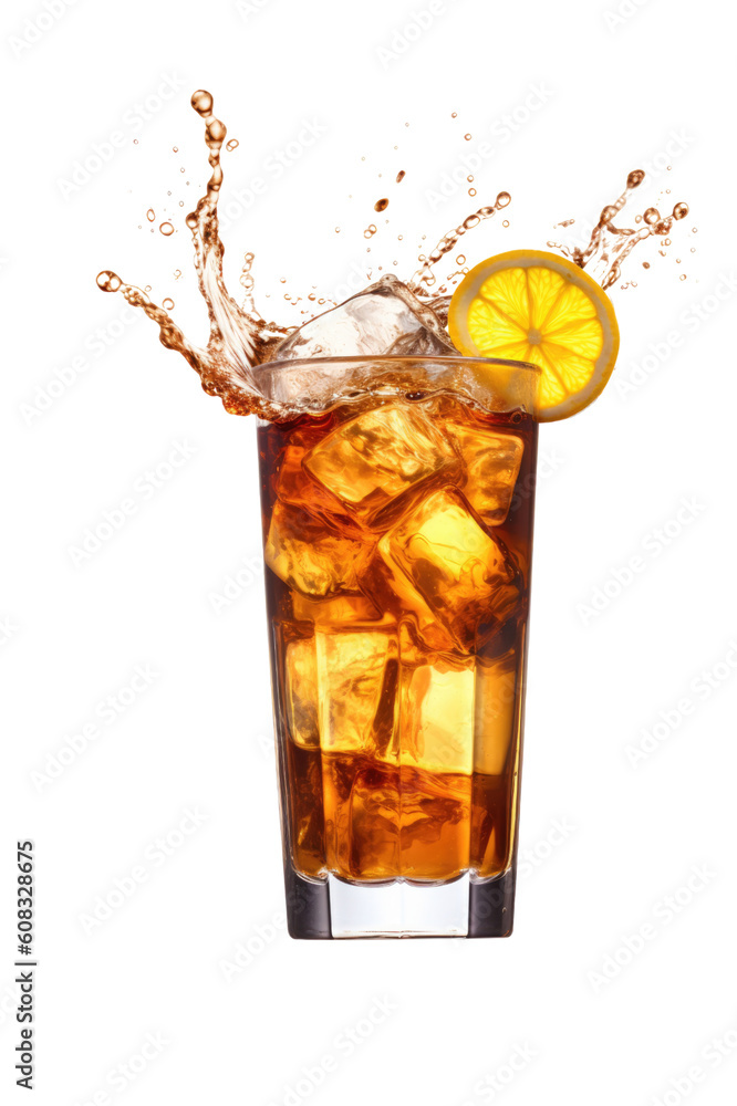 iced tea with lemon splashing in a glass isolated on a transparent background iced tea with lemon splashing in a glass isolated on a transparent background