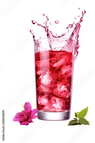 Tela hibiscus iced tea splashing in a glass isolated on a transparent background