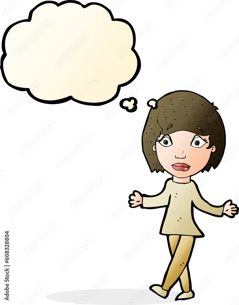 cartoon surprised woman with thought bubble cartoon surprised woman with thought bubble