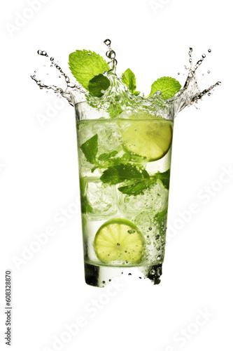 mojito splashing in a glass isolated on a transparent background