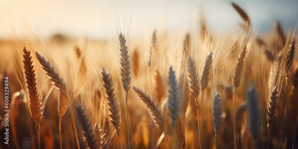 Field of wheat. Golden rye background. Grain, growing and harvest. Generative ai illustration Field of wheat. Golden rye background. Grain, growing and harvest. Generative ai illustration