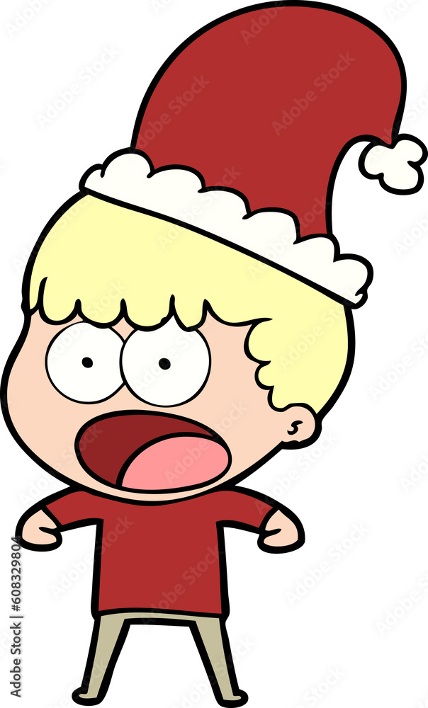 cartoon shocked man in xmas hat