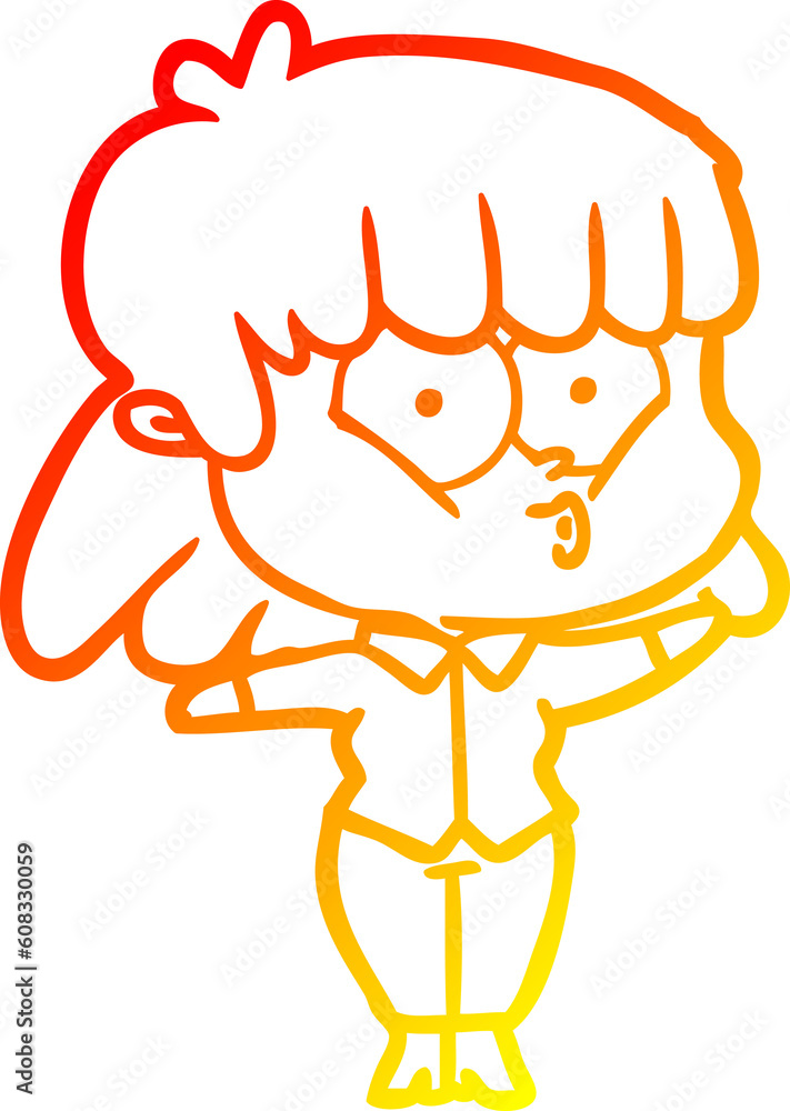 warm gradient line drawing of a cartoon whistling girl warm gradient line drawing of a cartoon whistling girl