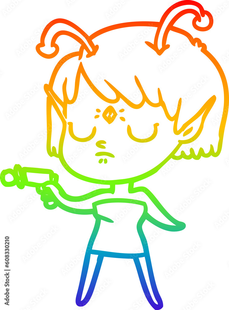 rainbow gradient line drawing of a cartoon alien girl rainbow gradient line drawing of a cartoon alien girl