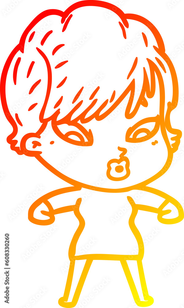 warm gradient line drawing of a cartoon woman warm gradient line drawing of a cartoon woman