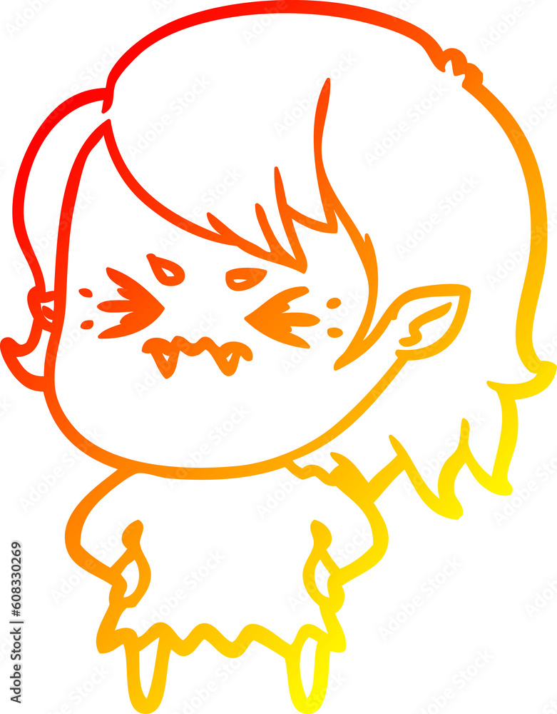 warm gradient line drawing of a annoyed cartoon vampire girl warm gradient line drawing of a annoyed cartoon vampire girl