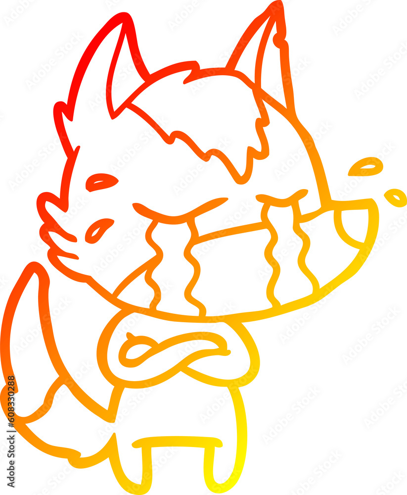 warm gradient line drawing of a cartoon crying wolf warm gradient line drawing of a cartoon crying wolf