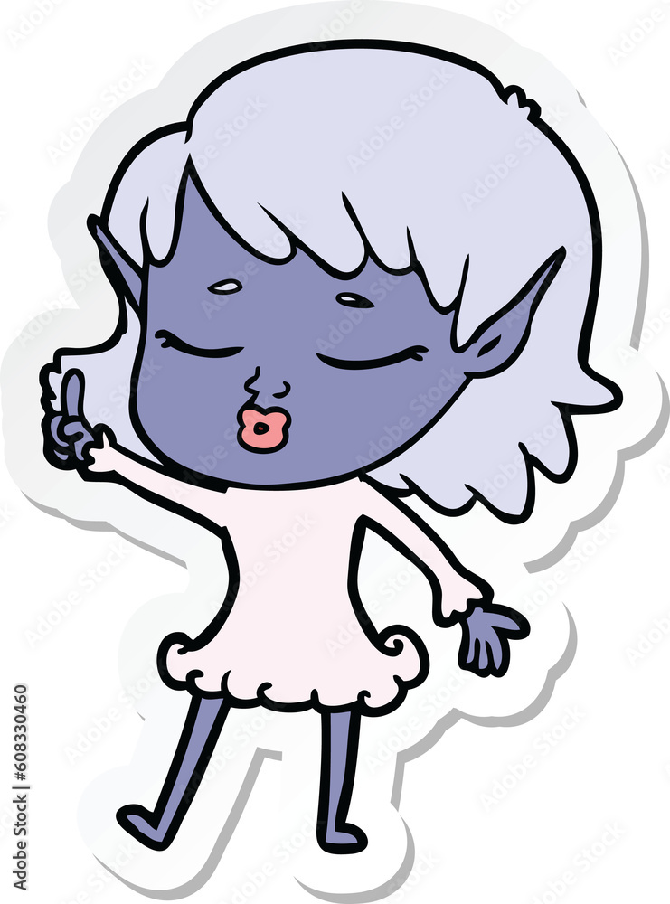sticker of a pretty cartoon elf girl with question sticker of a pretty cartoon elf girl with question