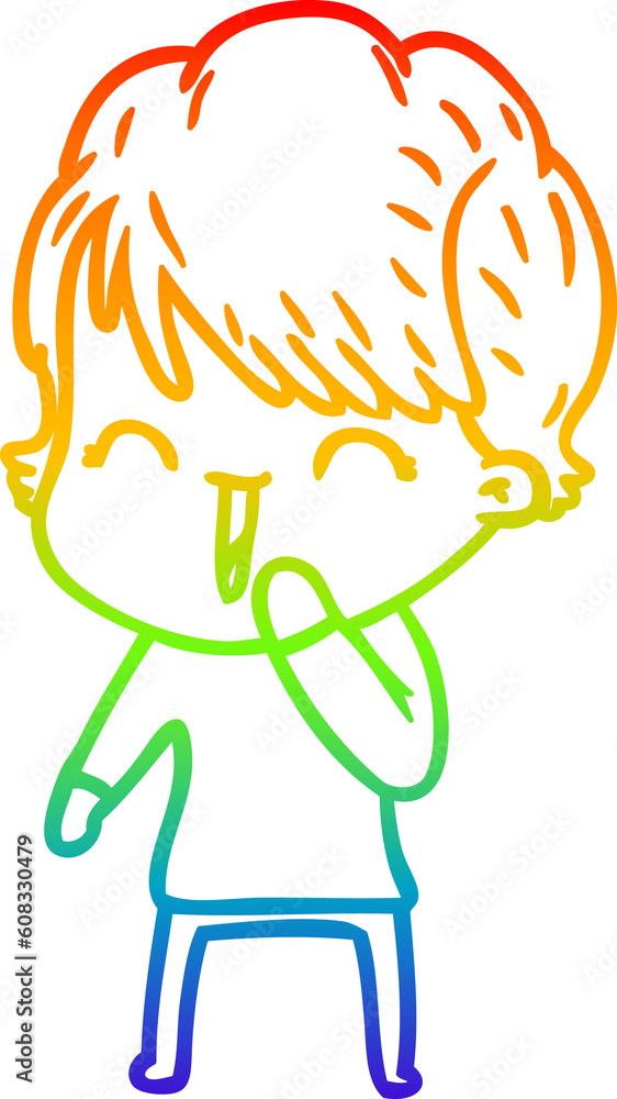 rainbow gradient line drawing of a cartoon laughing woman rainbow gradient line drawing of a cartoon laughing woman