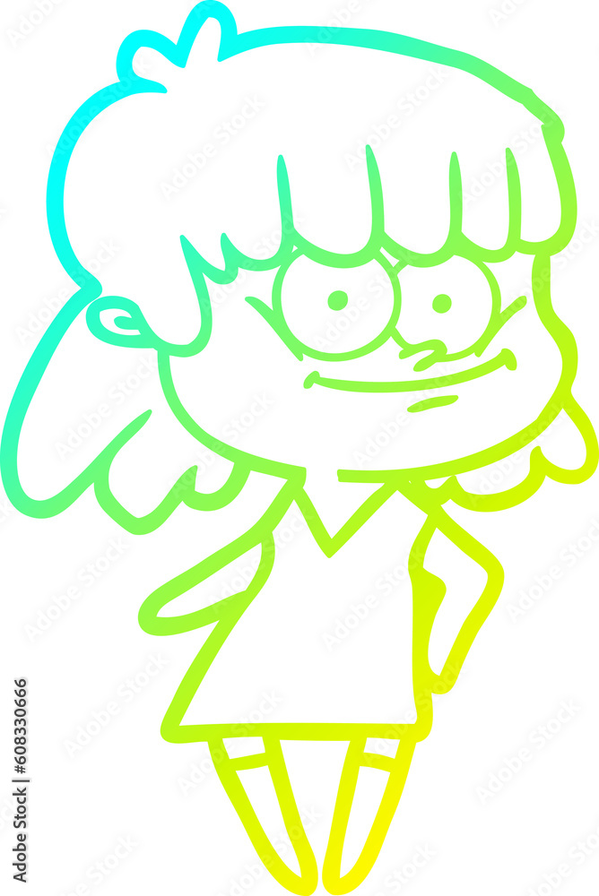 Obraz premium cold gradient line drawing of a cartoon smiling woman