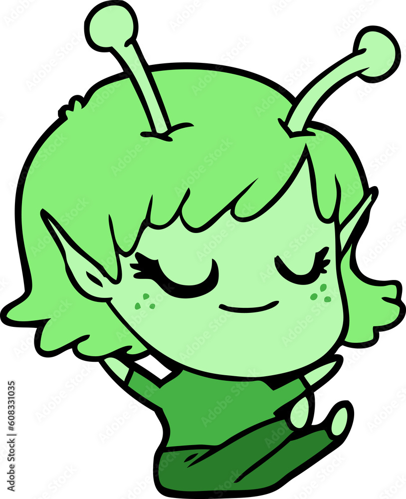 smiling alien girl cartoon sitting smiling alien girl cartoon sitting