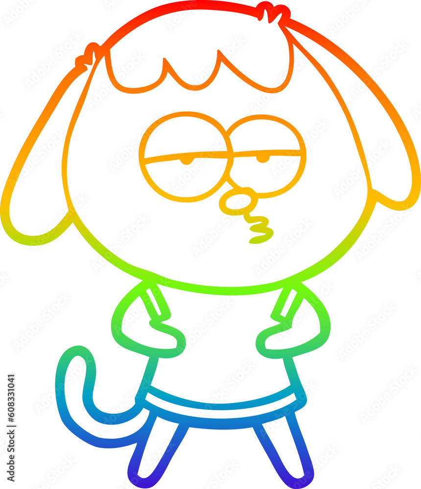 rainbow gradient line drawing of a cartoon bored dog rainbow gradient line drawing of a cartoon bored dog