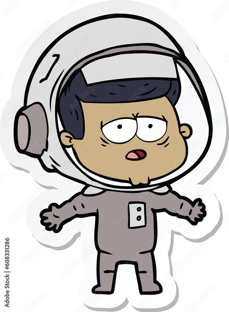 sticker of a cartoon tired astronaut sticker of a cartoon tired astronaut