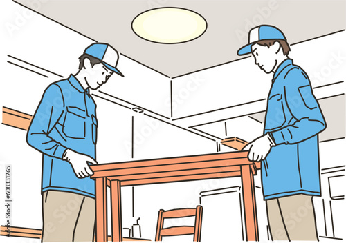 男性作業員達がテーブルを運ぶイメージ
