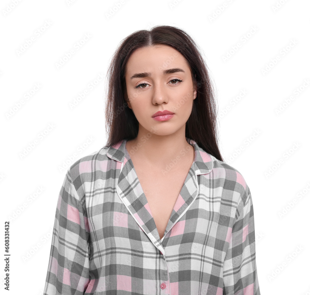 Tired young woman on white background. Insomnia problem Tired young woman on white background. Insomnia problem