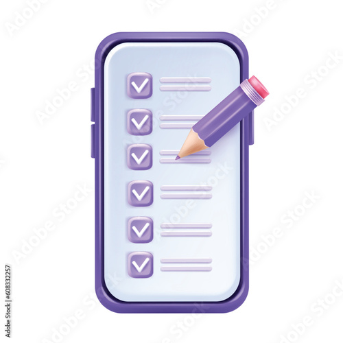 3D online survey, digital review vector feedback form, customer experience rating, to do list, smartphone. Satisfaction internet test, questionnaire poll cartoon pencil. Online survey service quality