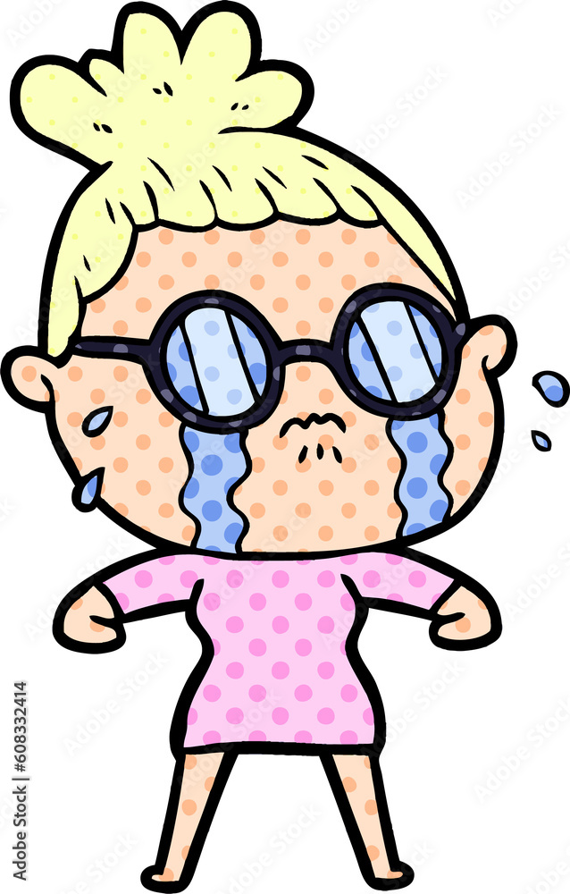cartoon crying woman wearing spectacles cartoon crying woman wearing spectacles