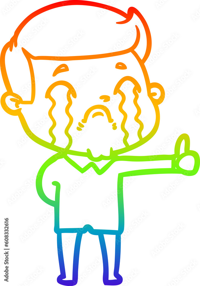rainbow gradient line drawing of a cartoon man crying rainbow gradient line drawing of a cartoon man crying