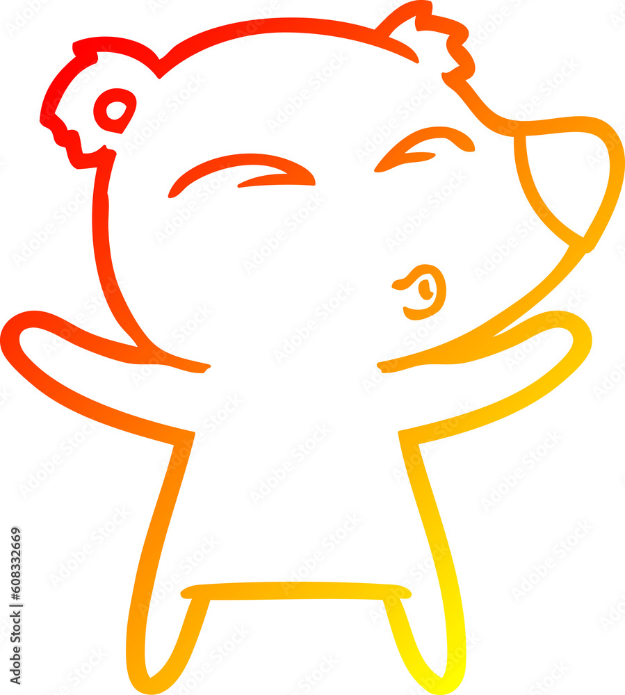 warm gradient line drawing of a cartoon whistling bear with open arms warm gradient line drawing of a cartoon whistling bear with open arms