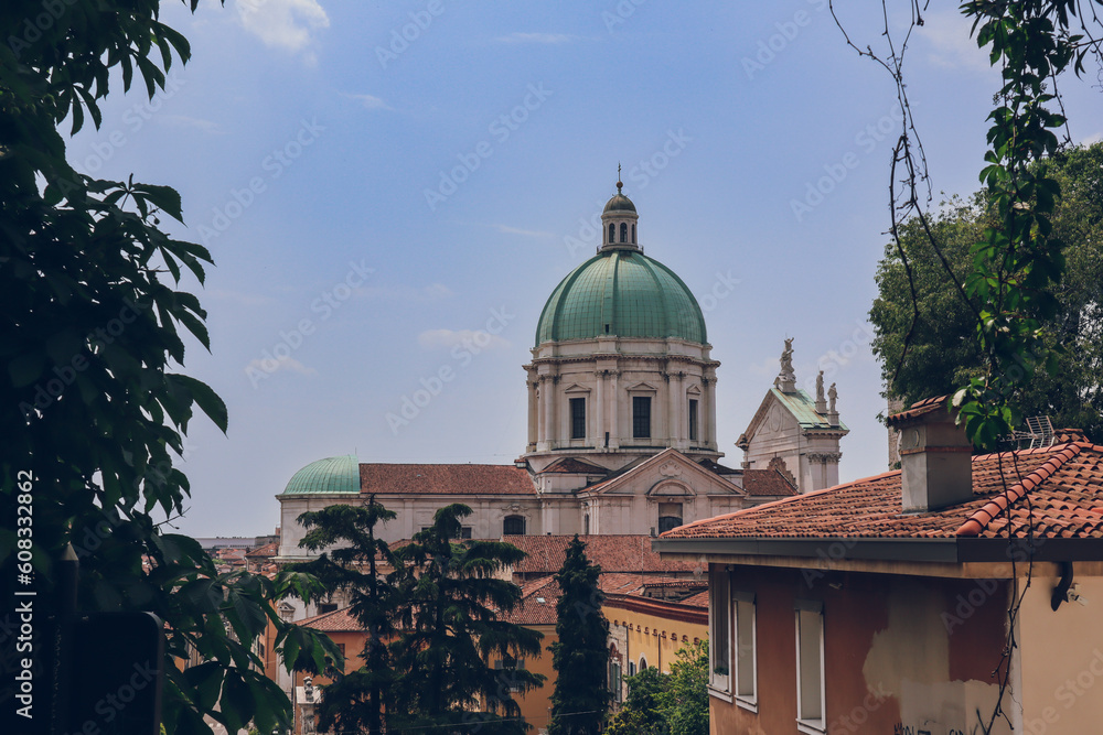 Panorama over Brescia with the the dome of The Duomo Nuovo(New Cathedral) in view,  Brescia,  Lombardy, Italy 