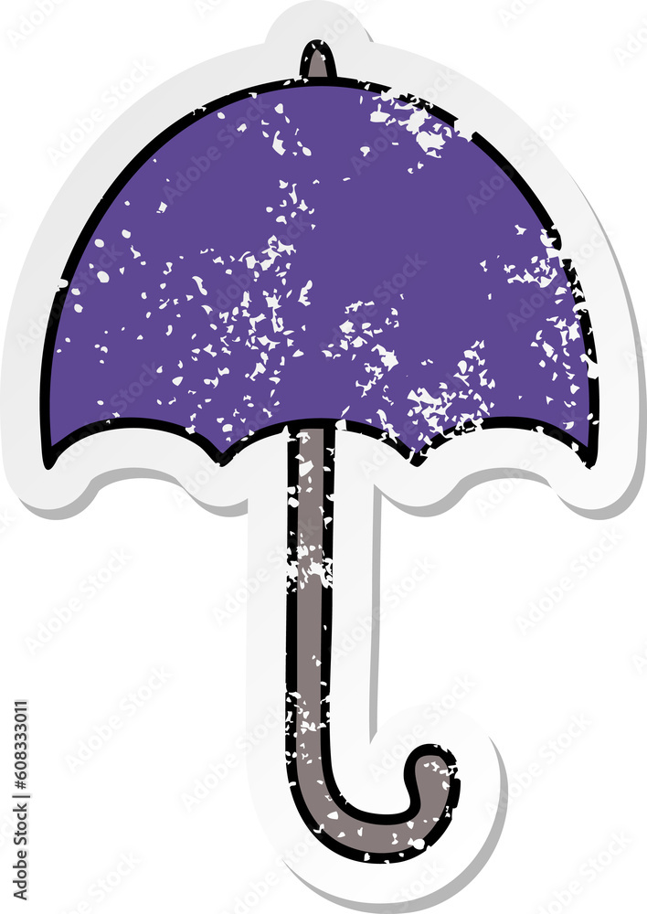 distressed sticker of a cute cartoon open umbrella distressed sticker of a cute cartoon open umbrella