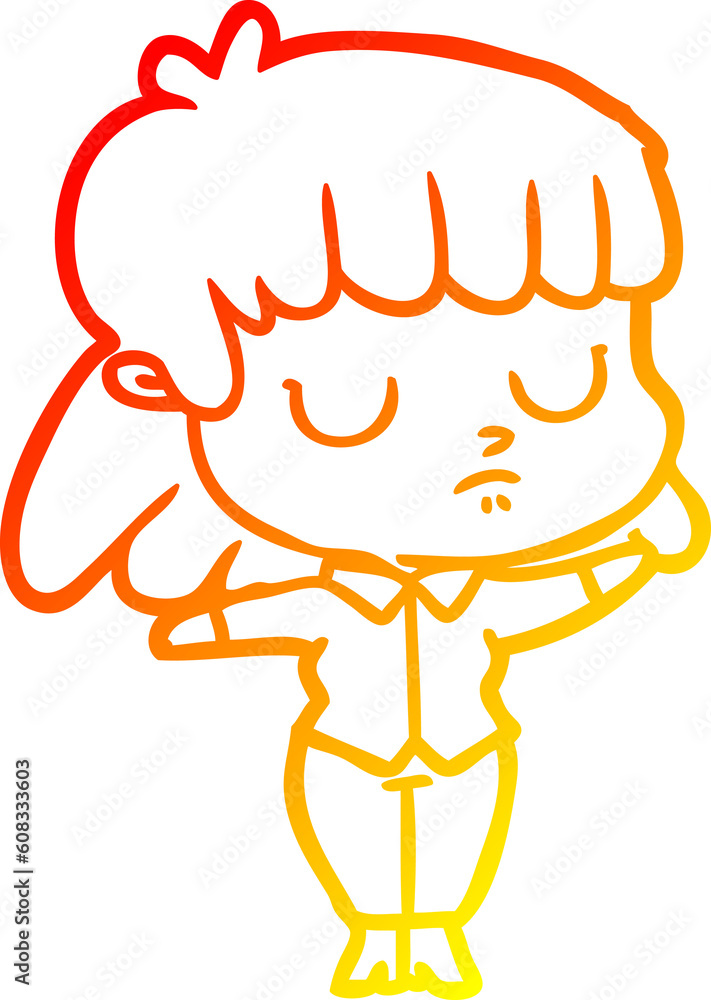 warm gradient line drawing of a cartoon indifferent woman warm gradient line drawing of a cartoon indifferent woman