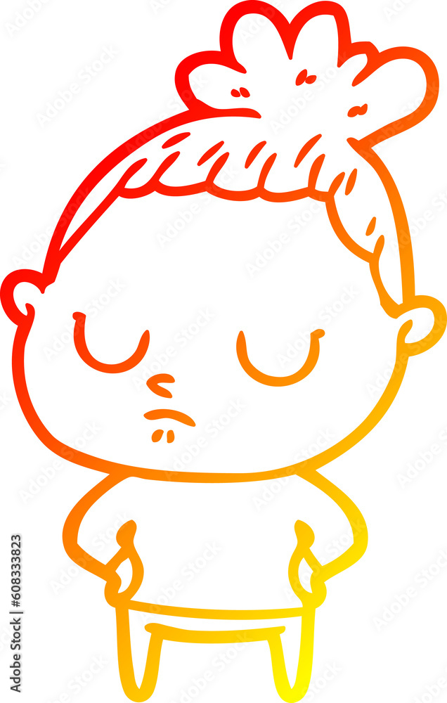 warm gradient line drawing of a cartoon calm woman warm gradient line drawing of a cartoon calm woman