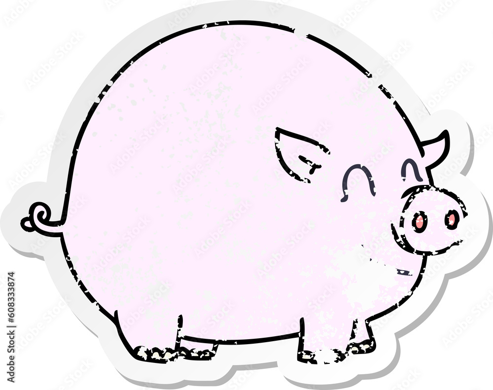 distressed sticker of a quirky hand drawn cartoon pig distressed sticker of a quirky hand drawn cartoon pig