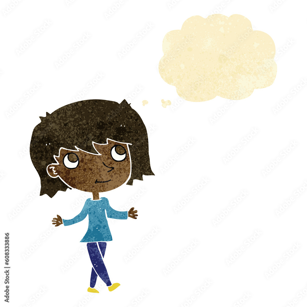 cartoon girl with no worries with thought bubble cartoon girl with no worries with thought bubble