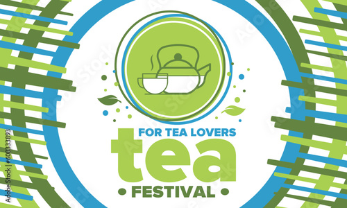 Tea Festival. For tea lovers. Event for professionals in the tea industry. Tea ceremony. Delicious leaf tea. Cafes and restaurants. Trainings for baristas from staff schools. Creative Illustration