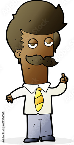 cartoon man with mustache explaining