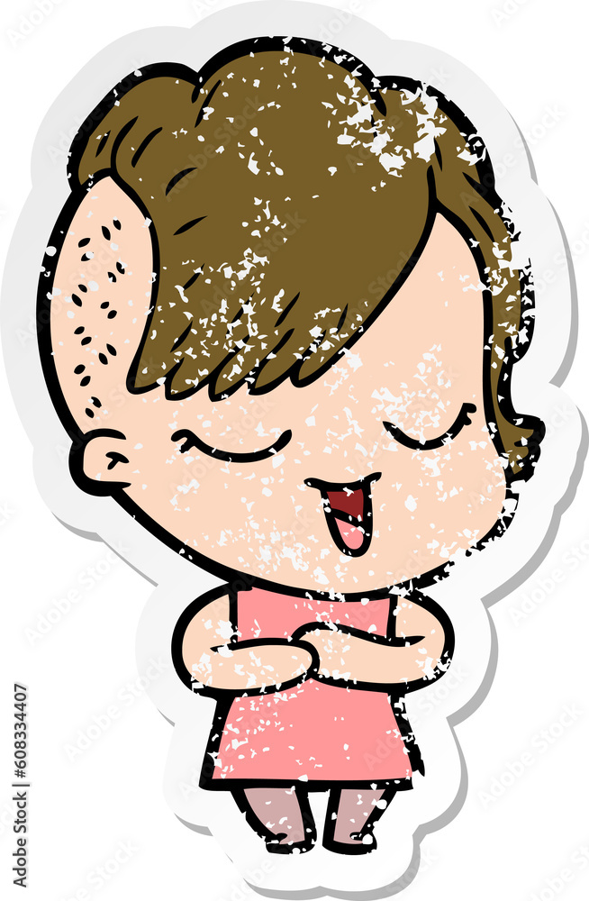 Fototapeta premium distressed sticker of a happy cartoon girl