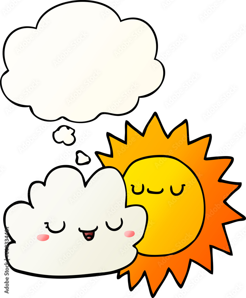 cartoon sun and cloud with thought bubble in smooth gradient style cartoon sun and cloud with thought bubble in smooth gradient style