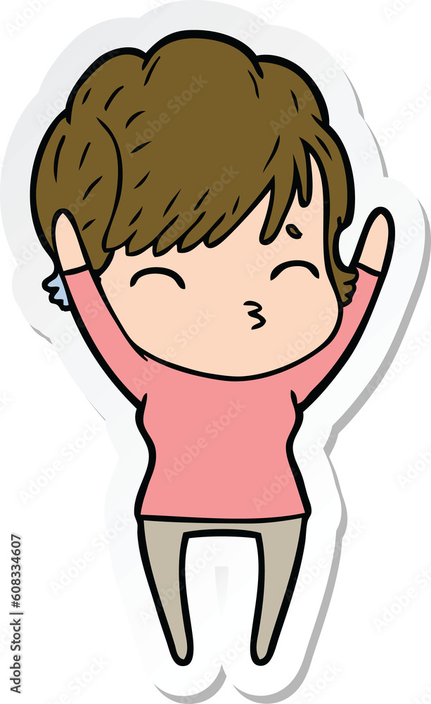 sticker of a cartoon woman thinking sticker of a cartoon woman thinking