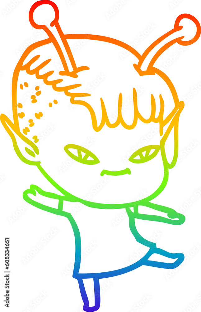 rainbow gradient line drawing of a cute cartoon alien girl rainbow gradient line drawing of a cute cartoon alien girl