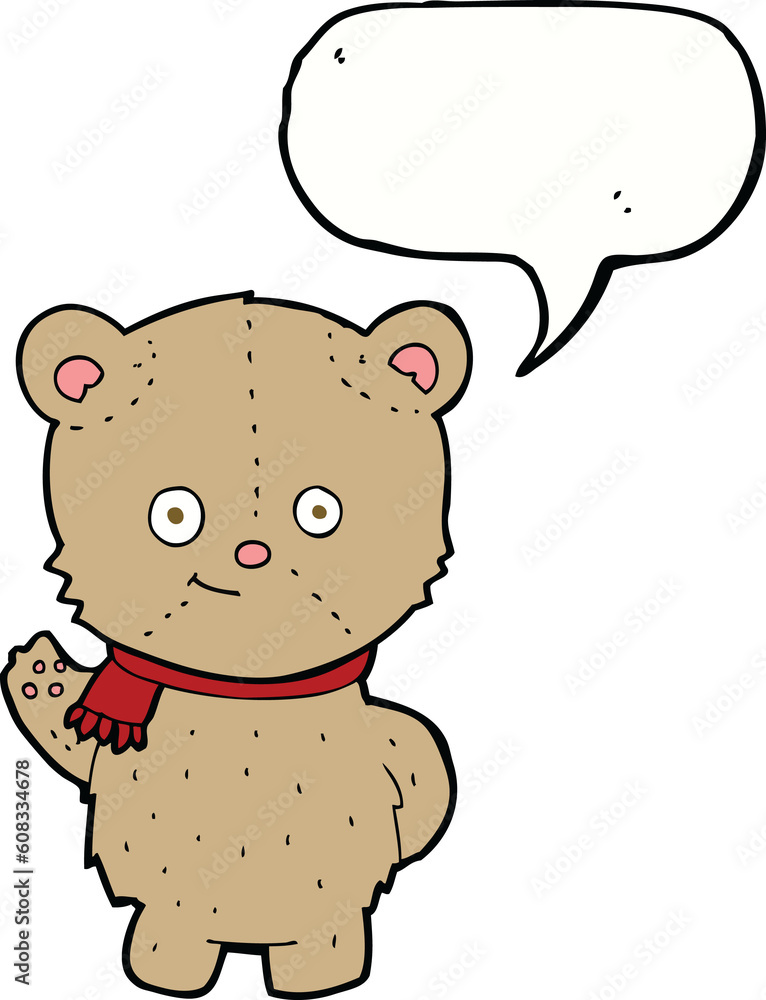 cartoon bear waving with speech bubble cartoon bear waving with speech bubble